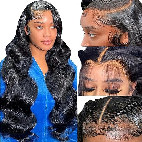 Amella - Pelucas de cabello virgen humano brasileño ondulado con cierre de encaje (4x4 pulgadas), pelucas de pelo humano depiladas sin nudos