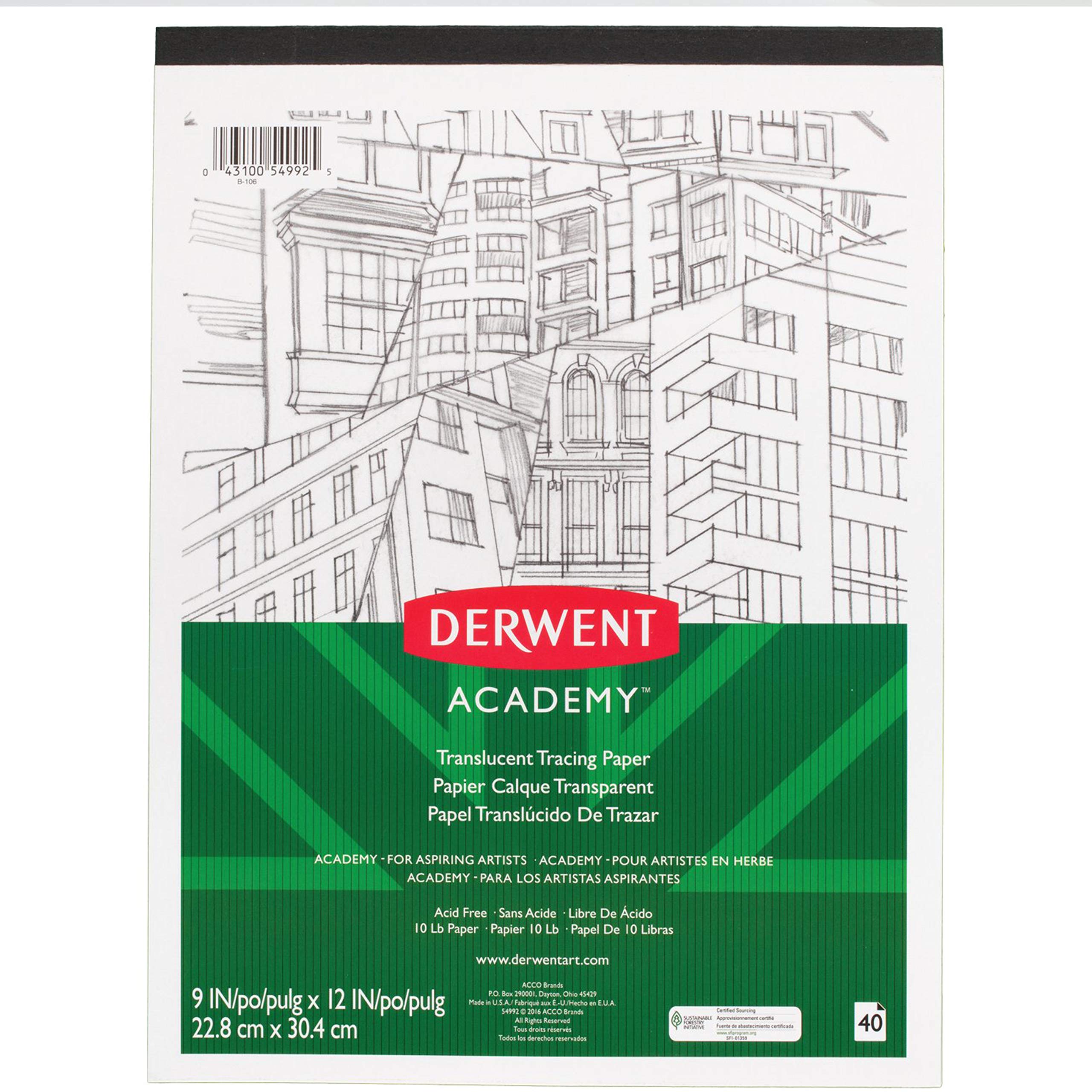 Derwent Academy Tracing Paper Pad, Translucent, 40 Sheets, 9
