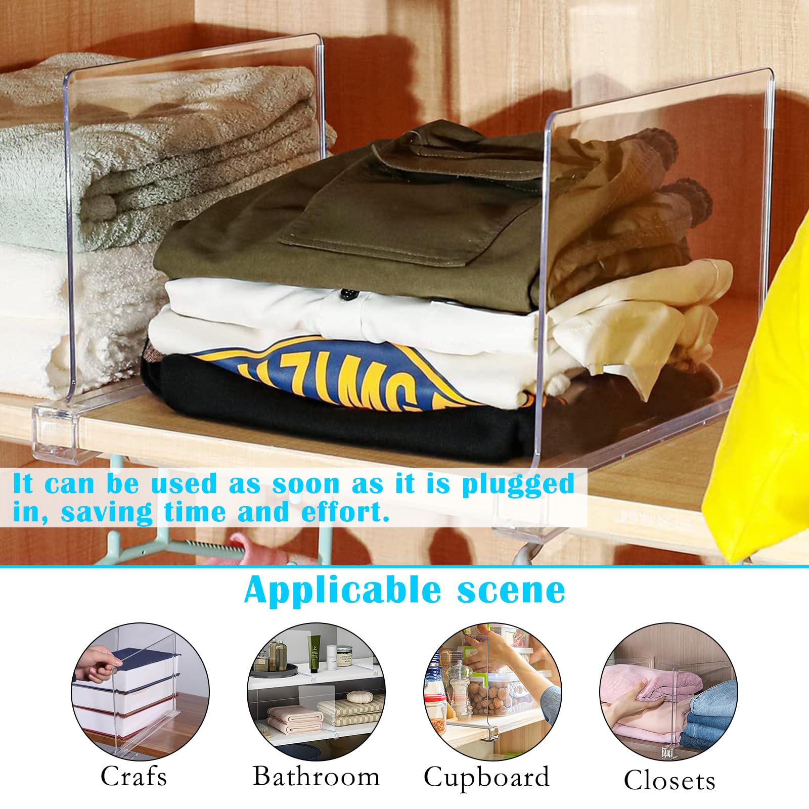 Transparente Acryl-Regaltrenner, 8 Stück Kleiderschrank Regalteiler Acryl-Regal-Trennwände, 30x20cm Multifunktionaler Shelf Divider, Transparenter Organizer für Lagerung, Holzschrank, Schlafzimmer