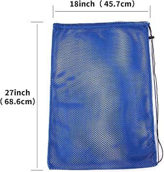 2 Packs Mesh Gear Bag for Snorkel Equipment, Oversized 18 x 27 Mesh Dive Bag Scuba Diving Snorkel Backpack for Snorkeling, Fins, Swimming Gear, Beach and Sports Equipment (Black & Blue)