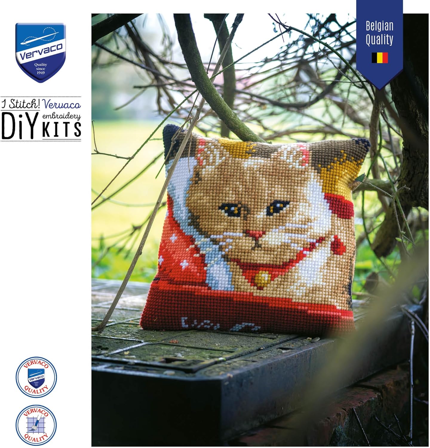 Vervaco Cross Stitch Cushion Kit Cat Ecru 40 x 40 cm