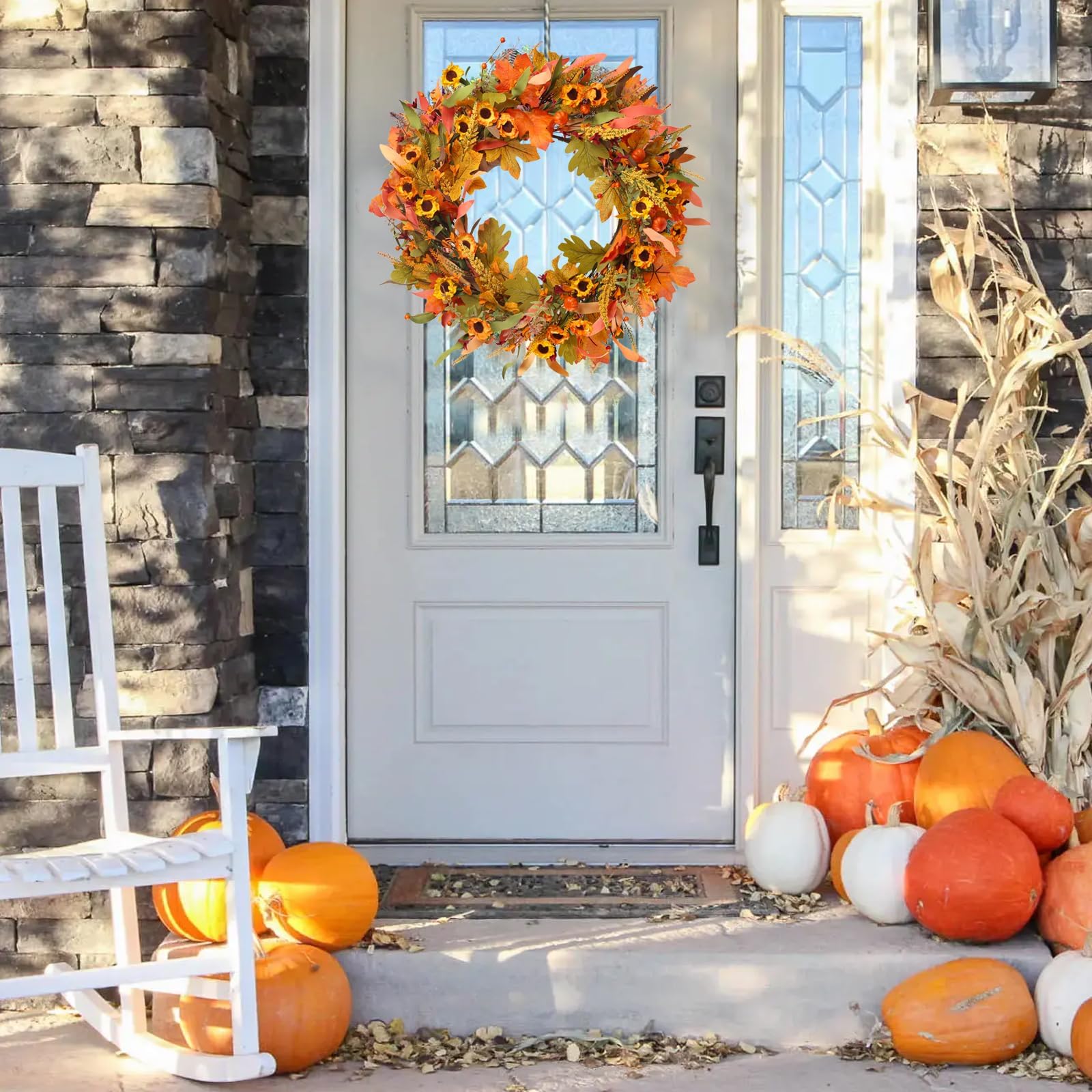 Zythrem Couronne d'automne pour porte d'entrée 61 cm / 24in Couronne de tournesol artificiel