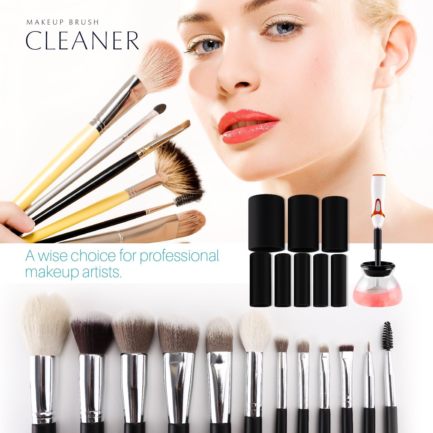 Beanco Tech [2018 Upgraded Electronic Cleaner Wash & Dry Seconds with 8 Rubber Holders Suit Makeup Brushes, Pink