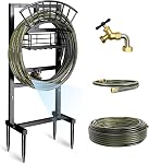 Porte-pierre de jardin inclure le robinet en laiton, 45ft Tuyau en caoutchouc, 5ft Chef Hose 4 Spike, en liberté, 2 Barres moyennes pour améliorer la stabilité, Anti-Rust Outdoor, Fixting en laiton, Organisateur Tidy