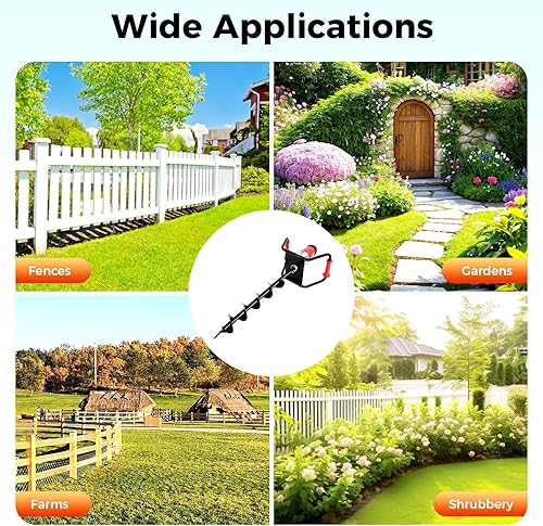 Miniatura 6 de 1.6HP Post Hole Diggers 1500W Taladro de excavación de barrena eléctrica w6" barra de extensión de broca de alta velocidad de rotación 190-200rpmmin