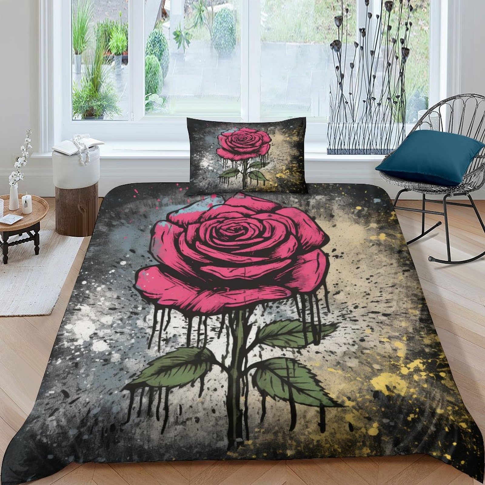 Funda nórdica de rosa 3D micropiel juego de cama 135x200cm con fundas de almohada