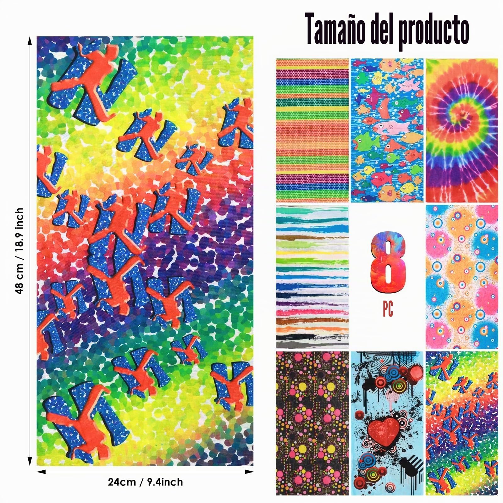 8 Piezas Multifunción Bufanda Bandana, Deporte Bragas de Cabeza, Bandana Polainas de Cuello Protección UV, Elastica Pañuelos Cabeza para Correr Senderismo Ciclismo