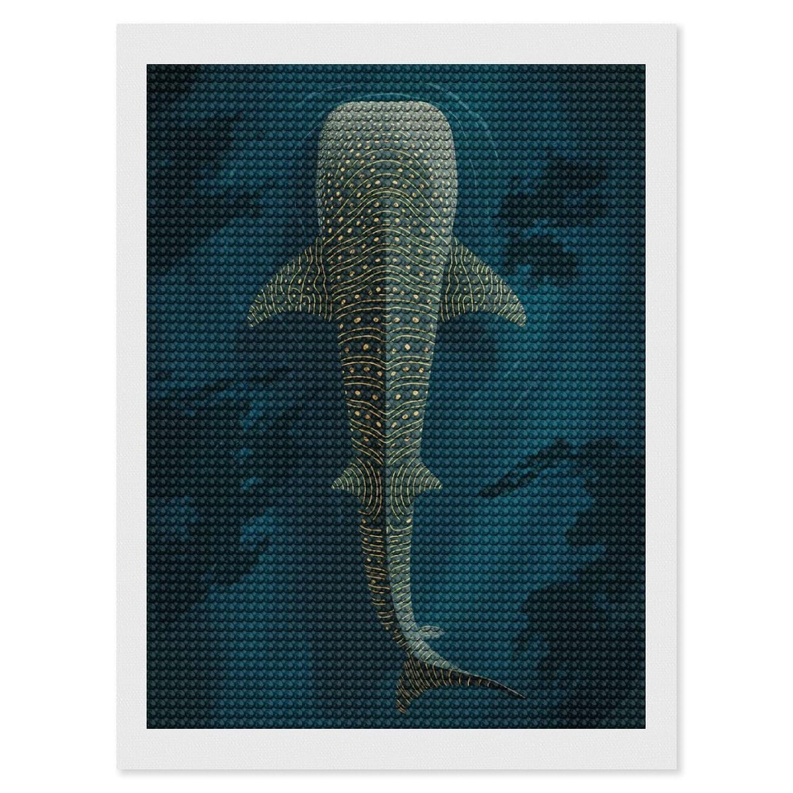 Junmoney Whale Shark Illustration(2) DIY Diamond Art Canvas Kit 12"x16", Farmhouse Decor, Vintage Style Decor, Handmade Wall Decor, Canvas Picture