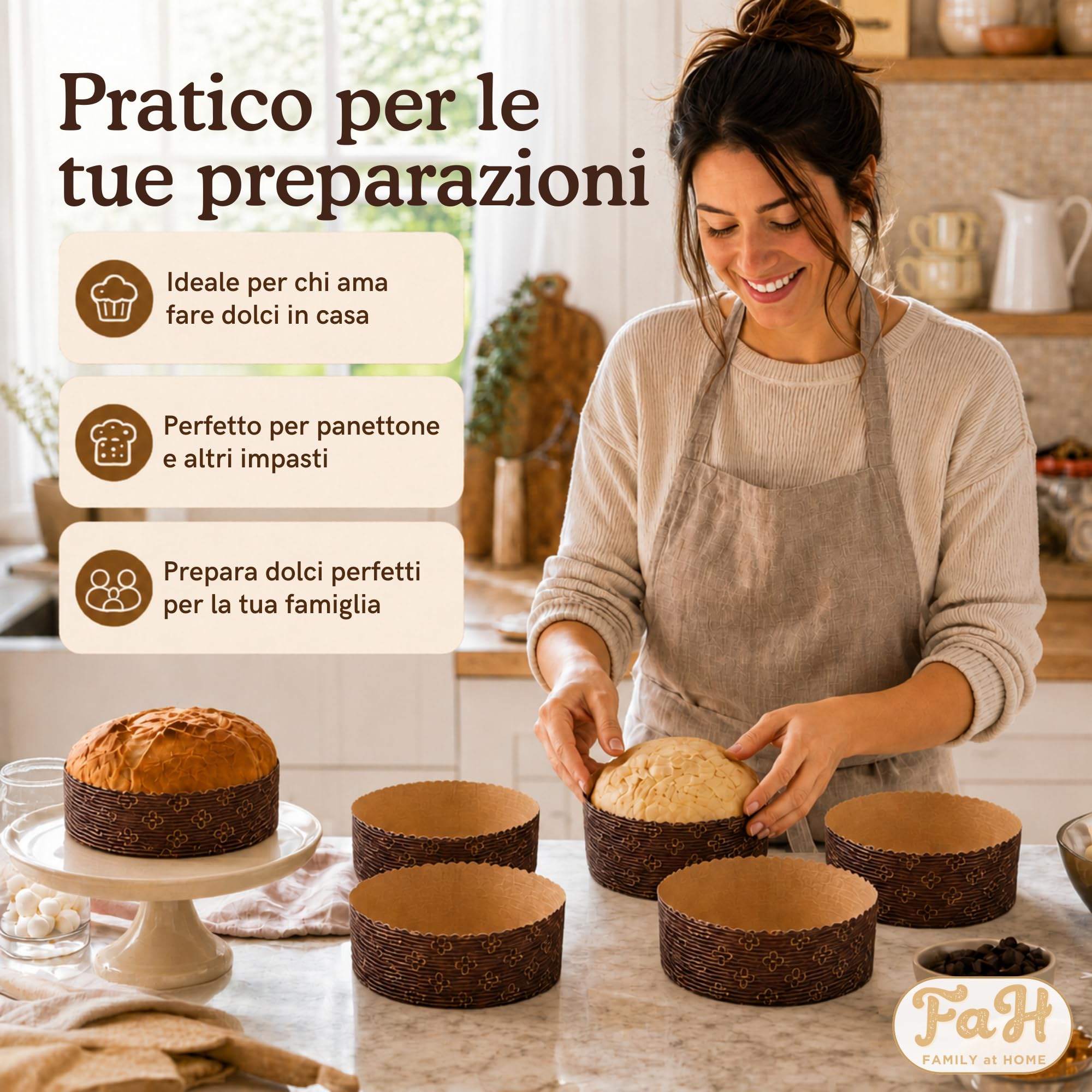 FAH - Stampo Panettone Basso 500 gr Qualità Premium (20 pz) - Pirottini Panettone Professionale di Carta Ondulata di Pura Cellulosa in Microonda Progettato per Panettoni, Resistente al Calore 220°C