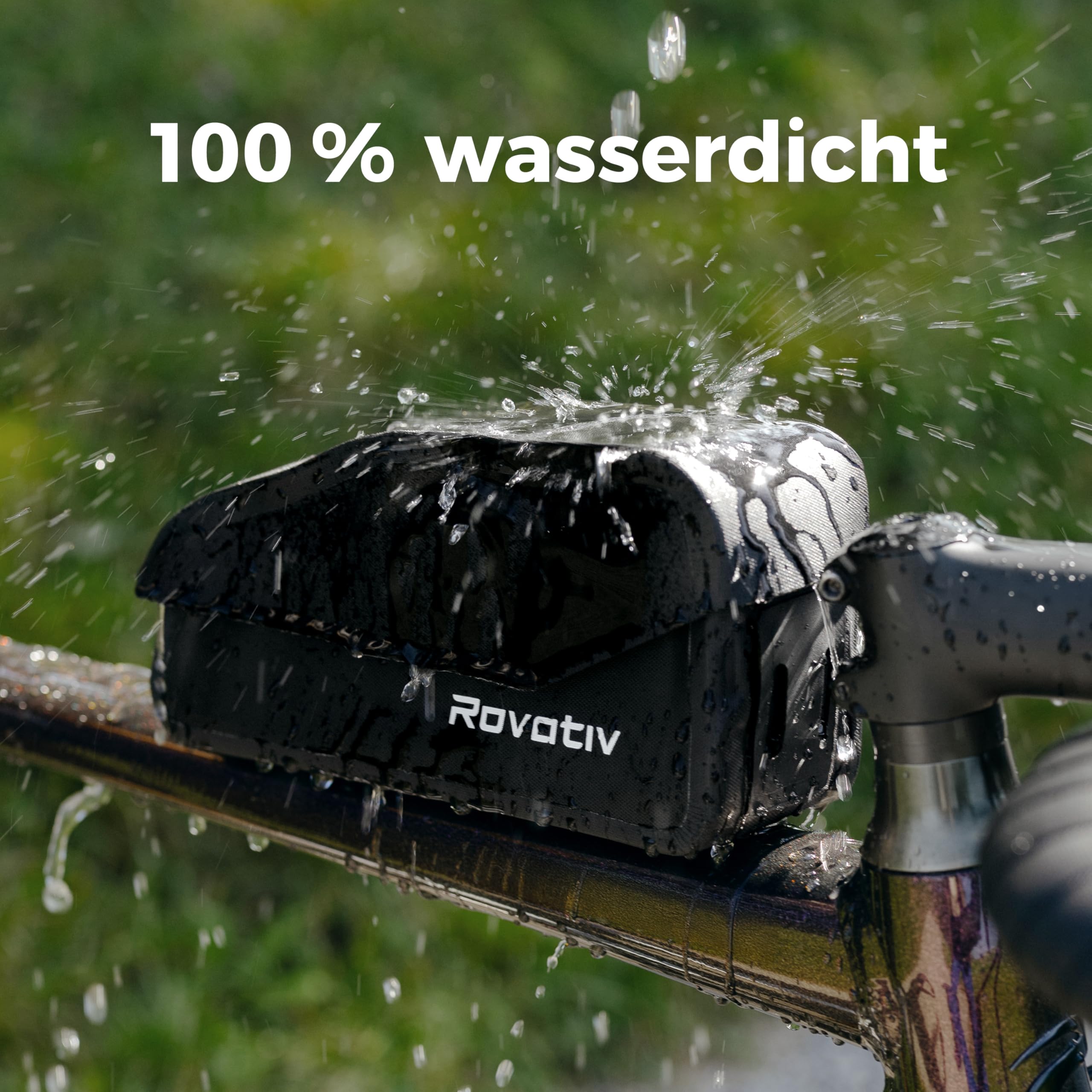 Rovativ® Bikepacking Oberrohrtasche [1 Liter] 100% Wasserdicht - Schraubbar mit magnetischem Deckel und Kabelauslass für Gravelbike Rennrad und MTB