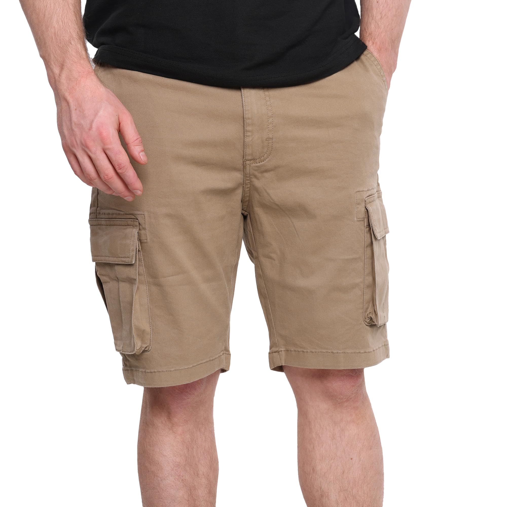 Mig - Mud Ice Gravel Men's Khaki Cargo Chino Work & Casual Shorts - Cotton Elasticated Cargo Shorts, Regular Slim Fit Chinos
