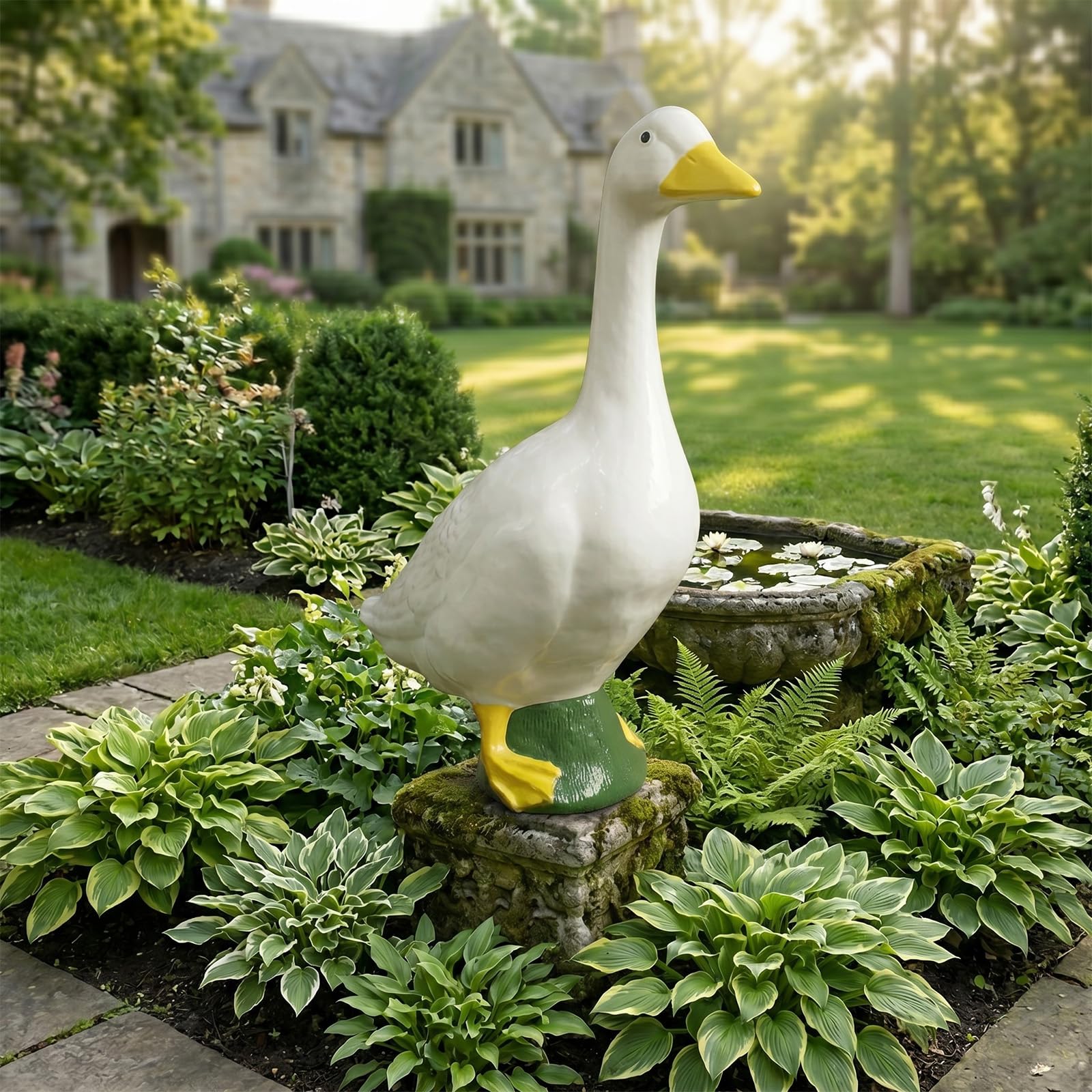 7/17/23 Inch Porch Goose Statue, Garden Decor Goose Garden Statues, Weatherproof, Resin Lifelike Exquisite Craft Goose Figurine Sculpture Ornament For Pool Yard Outdoor Decor (23in)
