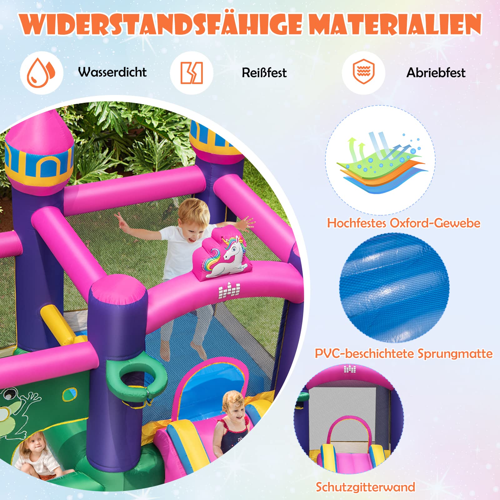 COSTWAY Hüpfburg mit Gebläse, Sprungbereich, Rutsche & Planschbecken, Kinder Springburg für Indoor & Outdoor, inkl. Tragetasche, 327 x 392 x 270 cm