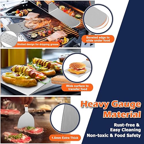 Miniatura 10 de Joyfair - Juego de 18 accesorios para parrilla, kit de espátula de acero inoxidable para barbacoa al aire libre Teppanyaki camping, incluye cúpula