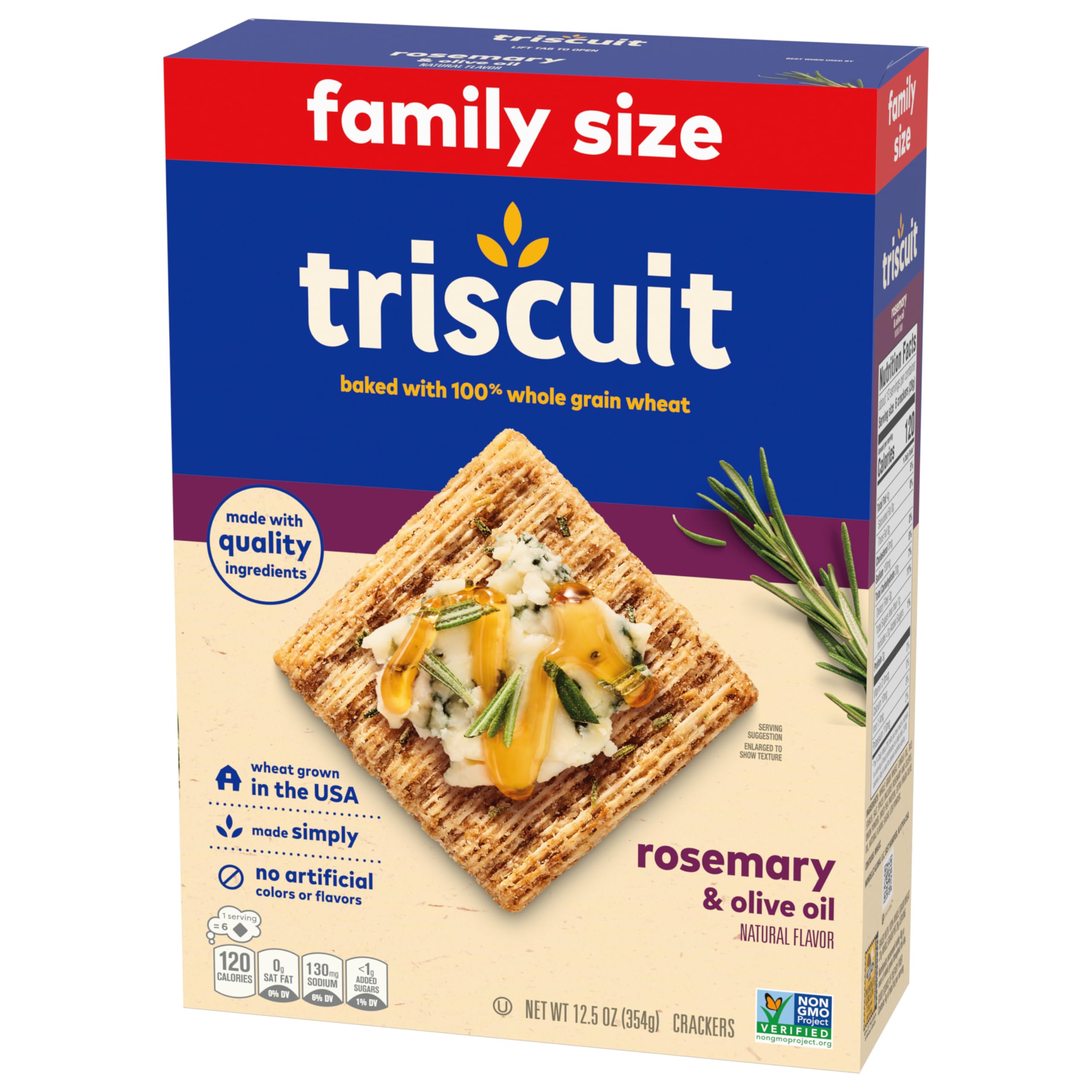Triscuit Galletas de trigo de grano entero con aceite de romero y oliva, tamaño familiar, 6 cajas de 12.5 onzas