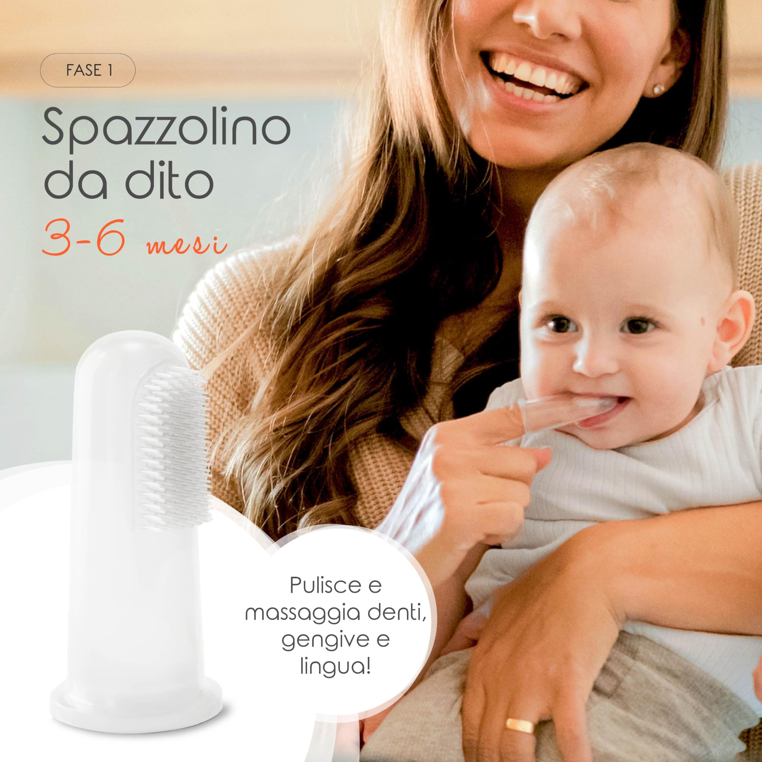 Cherish Baby Care Set di Spazzolino Bambini (3-24 Mesi) - 100% BPA Free, Silicone Alimentare, Kit de Spazzola Neonato e Bambini