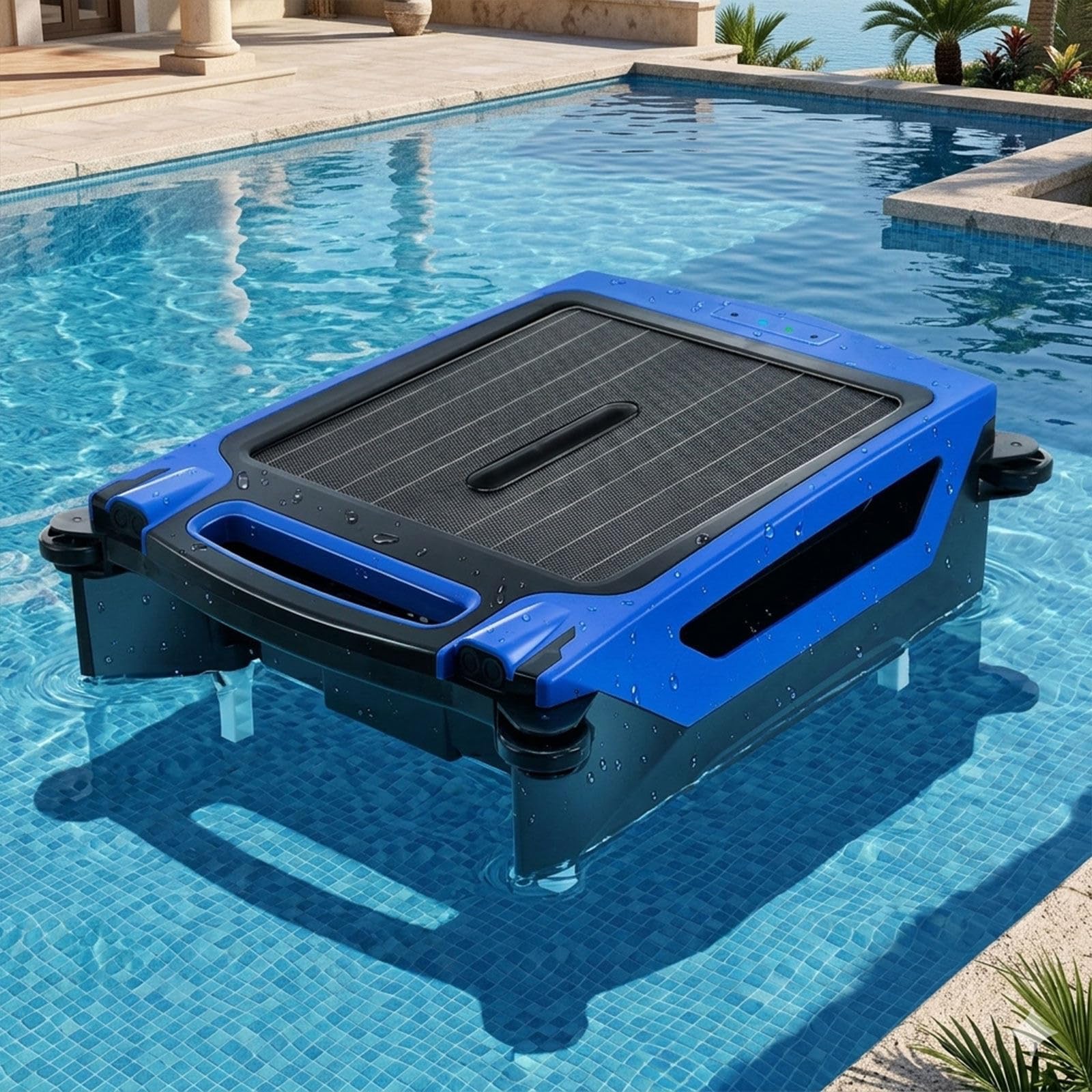 GLWABOMARS Premium Solar Powered Robotic Pool Skimmer with 35H Runtime for Large Residential Pools