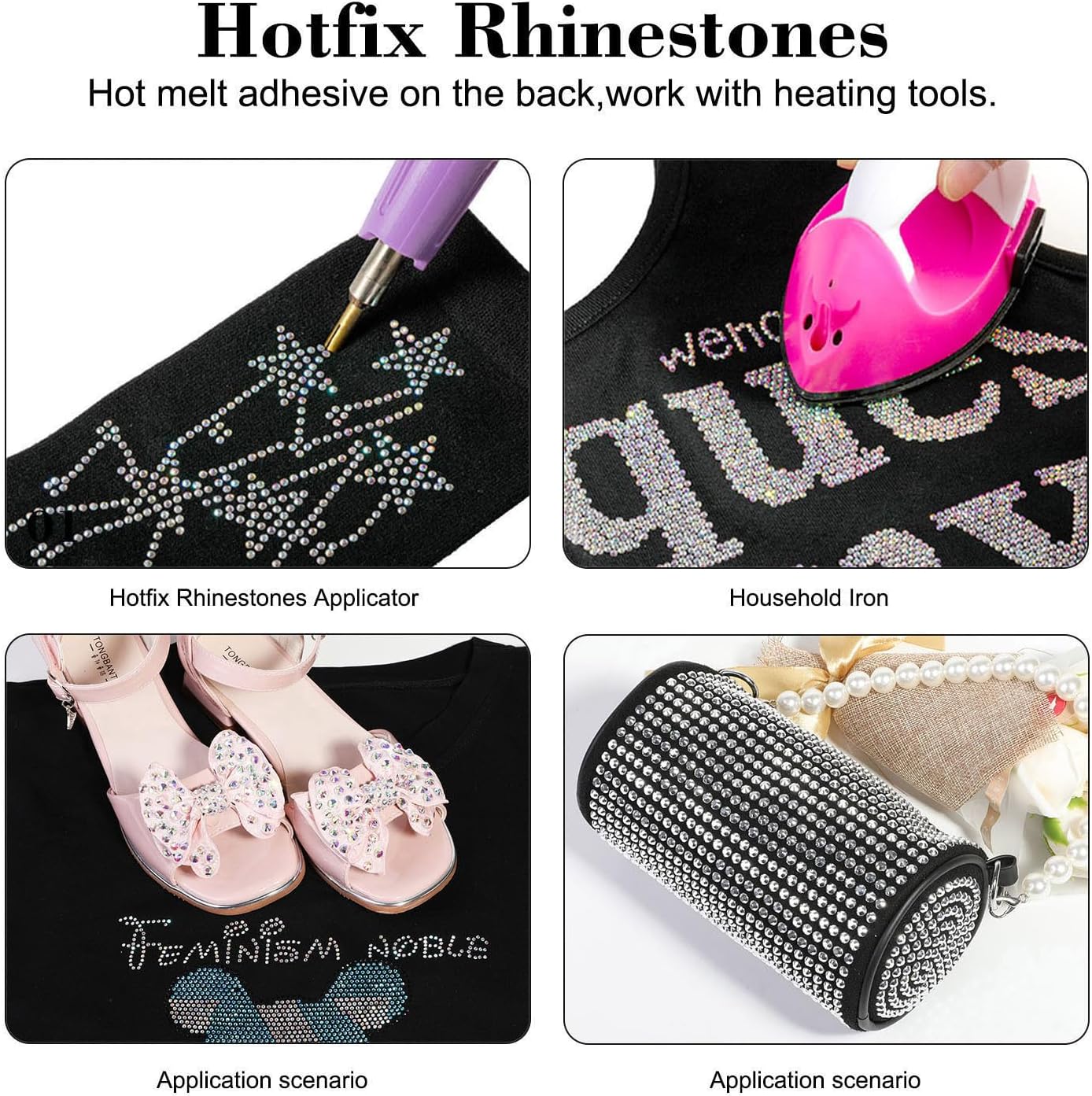 BEADSLAND Hotfix Rhinestones, 6080PCS Violet Rhinestones for Clothes Crafts Mixed 6 Sizes with Wax Pencil and Tweezers Kit, SS6-SS30, Violet