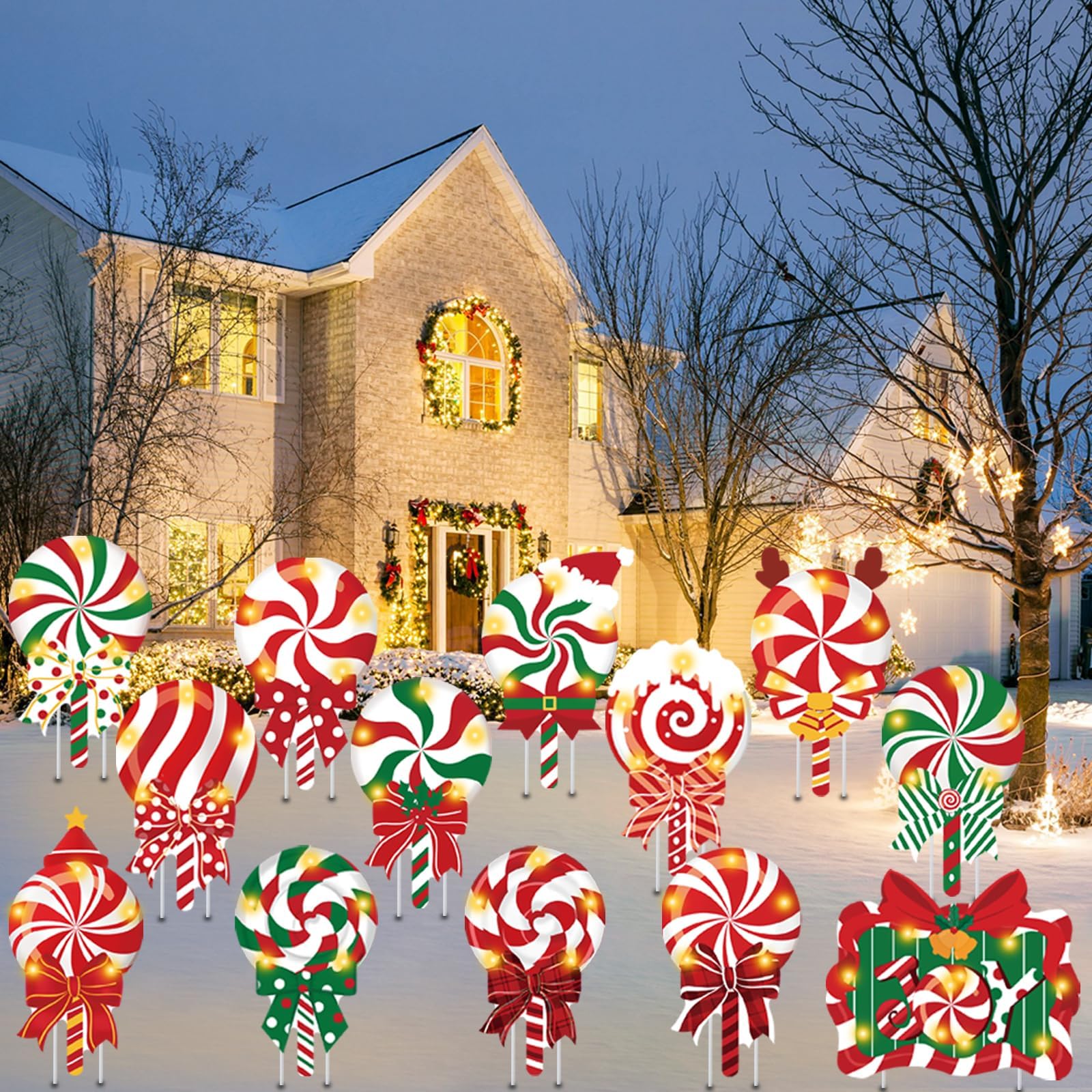 Panneaux de Noël avec lumière étanches JOLCEEY équipés de piquets de fixation extérieurs