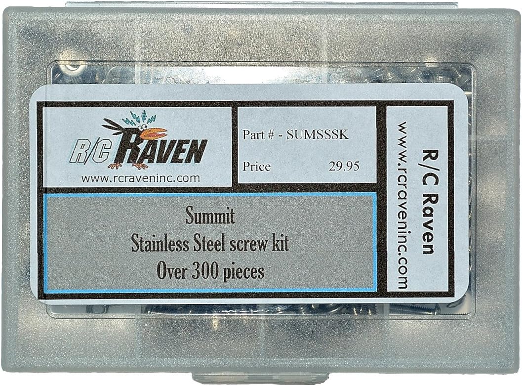 RC RavenRC Screw Kit for Summit with Over 300 Pieces Stainless Steel RC Car Tool Kit Including Head Screws, nyloc Nuts, Plain Nuts, washers and Set Screws- RC Screws and RC Parts Kit