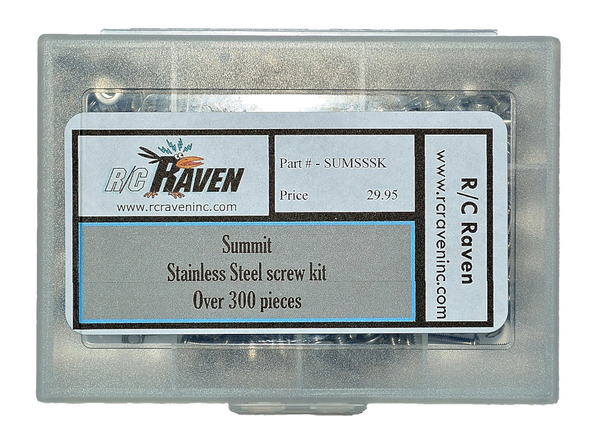 RC RavenRC Screw Kit for Summit with Over 300 Pieces Stainless Steel RC Car Tool Kit Including Head Screws, nyloc Nuts, Plain Nuts, washers and Set Screws- RC Screws and RC Parts Kit