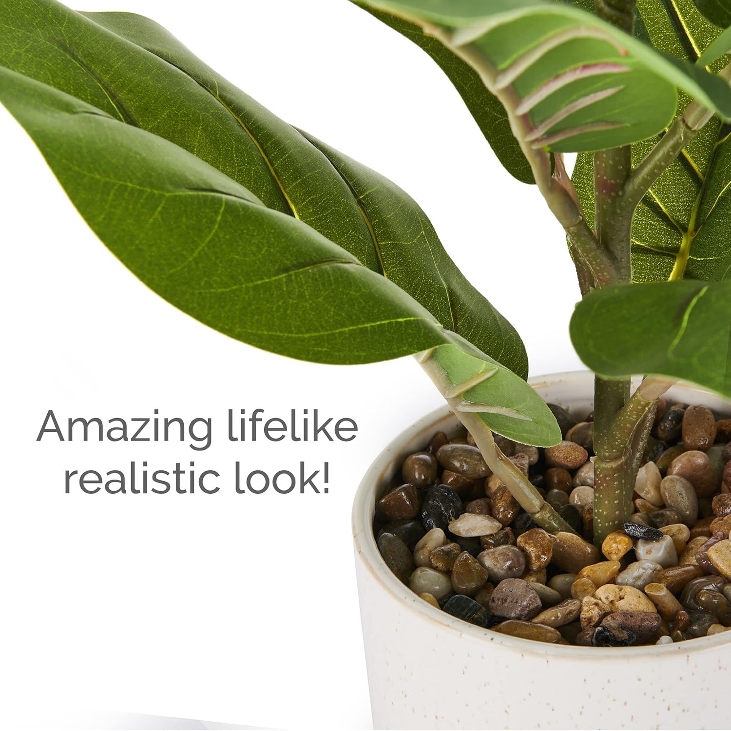 Elements 10.63x10.63x21.26 Inch Artificial Fiddle-Leaf Fig in White Ceramic Pot, Ficus Lyrata