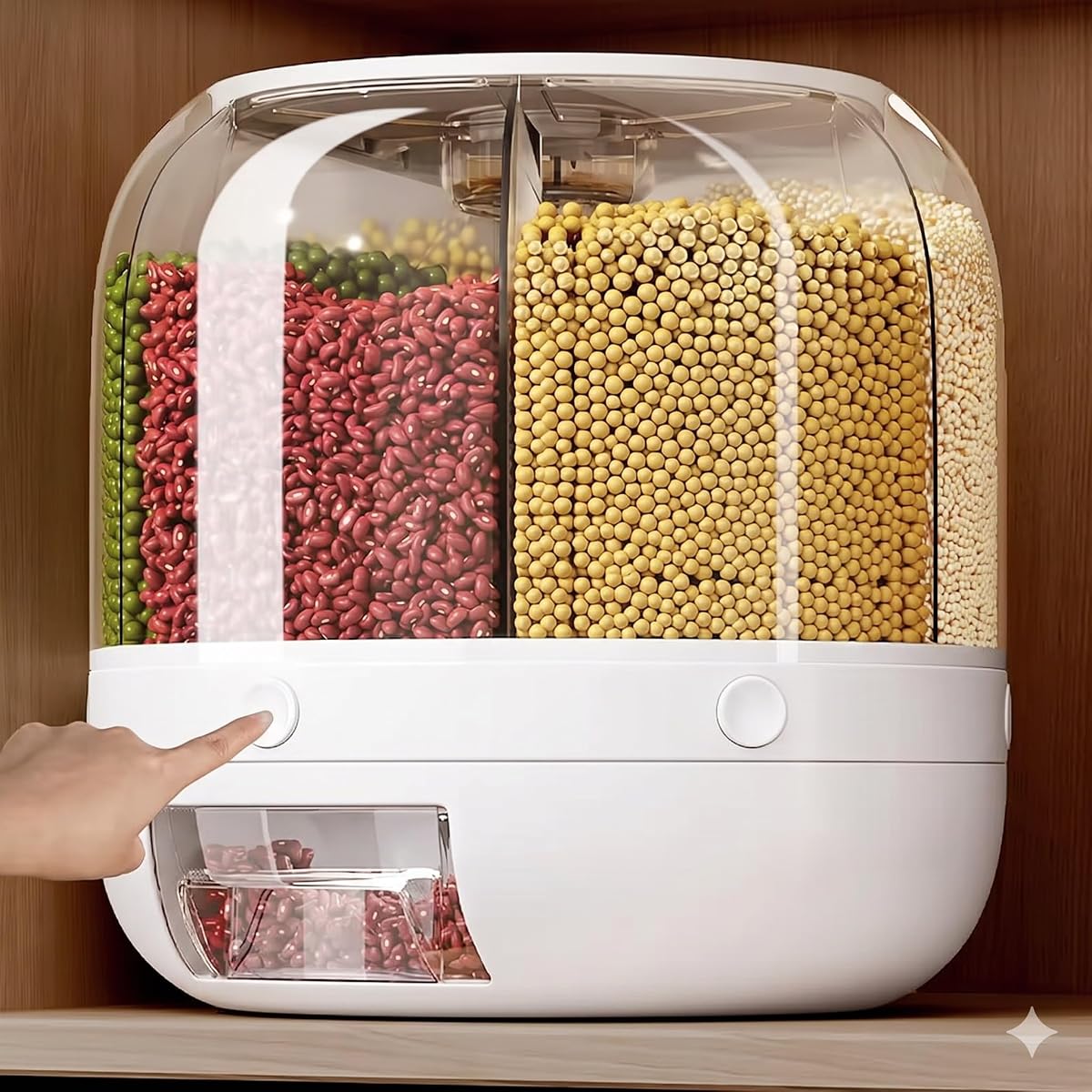 VIKEYHOME 6-Grid Round Food Dispenser | 360° Rotating Food Bucket Transparent