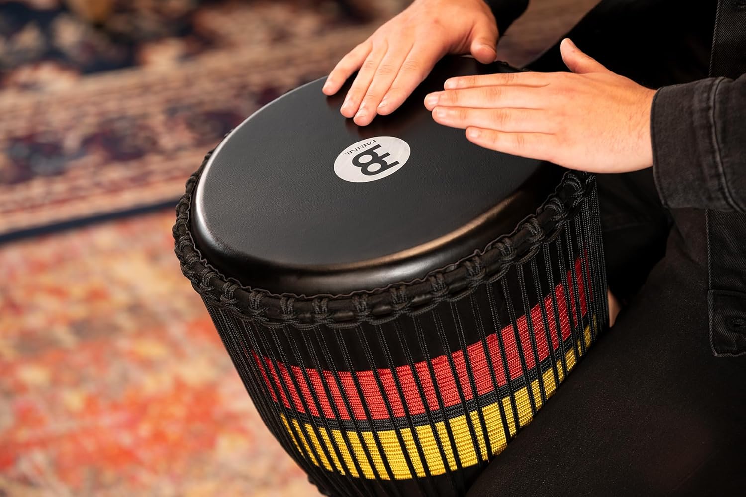 Meinl Percussion ADJ7-L African Style Fire Rhythm Series Rope Tuned 12" Wood Djembe, Black