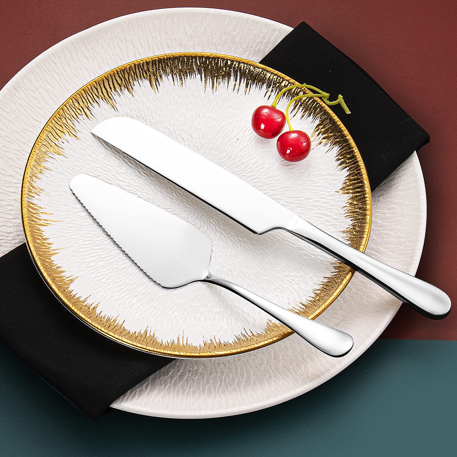 2PC Wedding Cake Knife and Server Set - Stainless Steel Cake Knife and Server Set Include Pie Server and Cake Cutter , Cake Cutting Set for Wedding Birthday Christmas Perfect Set Gift (Silvery) 1