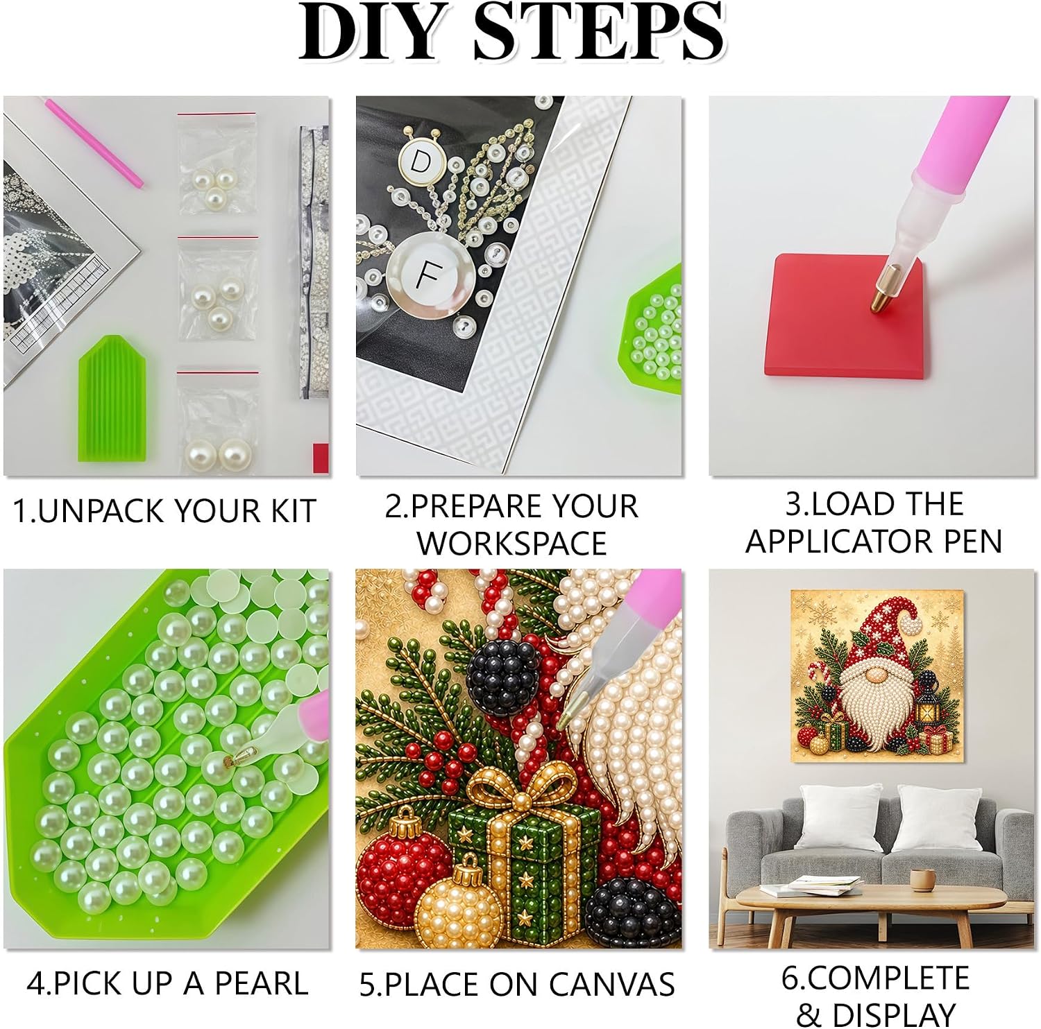 5D Christmas Gnomes Pearl Diamond Art Kits for Adults with Frame 10x10inch thumbnail
