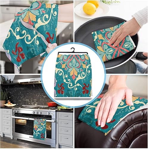 Miniatura 4 de Image Duvet 2 Pack Cotton Kitchen Dish Cloths Towels, Flowers Pattern 18 x28 Inch Soft Absorbent Kitchen Decoration Hand Towels for Living Room Home