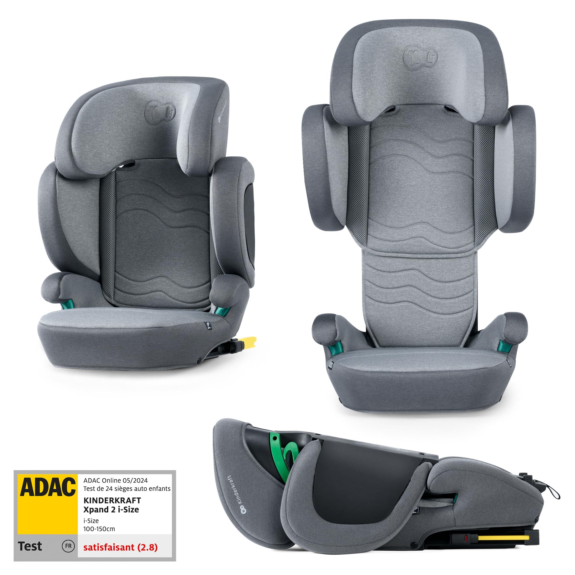 Kinderkraft XPAND2 I-Size, Siège Auto Isofix, Groupe 2/3 (15-36 kg), Réhausseur, Gris