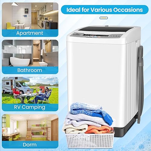 Miniatura 8 de Nictemaw Portable Washing Machine 13.5Lbs, 1.8Cu.ft Compact Laundry Washer With 10 Programs 8 Water Leves LED Display & Drain Pump for Apartment