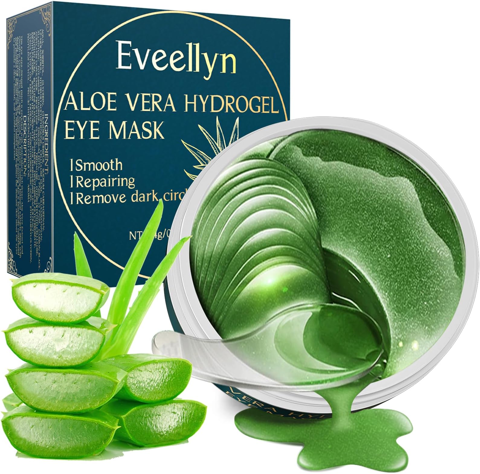 Under Eye Patches (60PCS), Aloe Vera & Collagen Eye Mask, Eye Patches for Puffy Eyes, Anti-Aging Eye Mask for Puffiness, Under Eye Mask for Dark Circles and Eye Bags, Hydrating Eye Gel Pads(green)