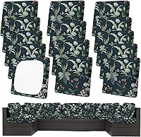 Vista 33 de Juego de 12 fundas de almohada y cojines para exteriores, 8 fundas de asiento + 4 fundas de almohada, fundas elásticas para muebles de patio