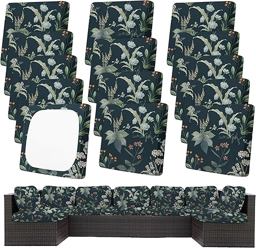 Miniatura 33 de Juego de 12 fundas de almohada y cojines para exteriores, 8 fundas de asiento + 4 fundas de almohada, fundas elásticas para muebles de patio