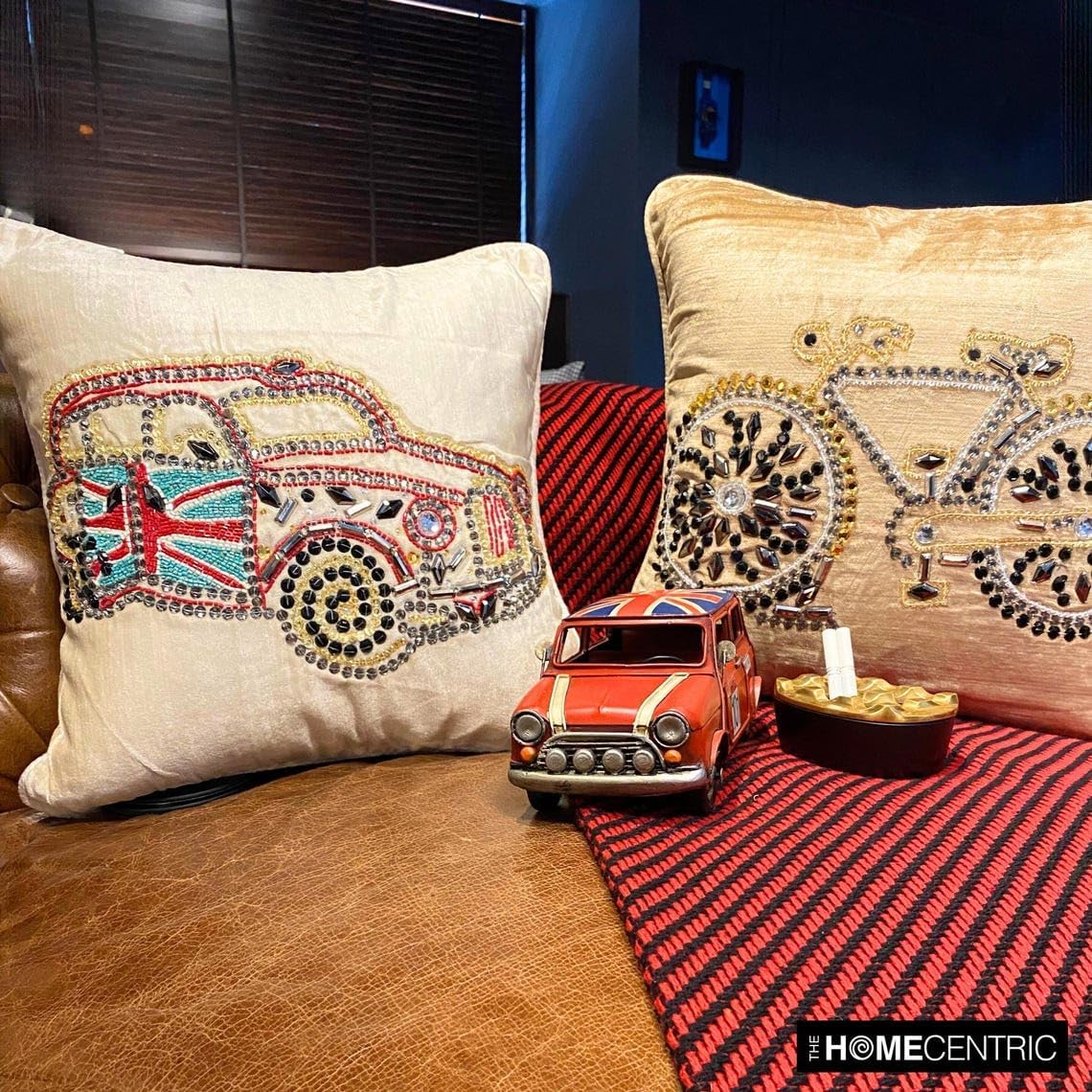 The HomeCentric Sofa Cushion Cover, Beige 16"x16" (40x40 cm) Throw Pillow Covers, Beige Glider, Crystal & Bead Embroidery Throw Pillows for Couch, Abstract Pattern Vintage Easter - Glider By