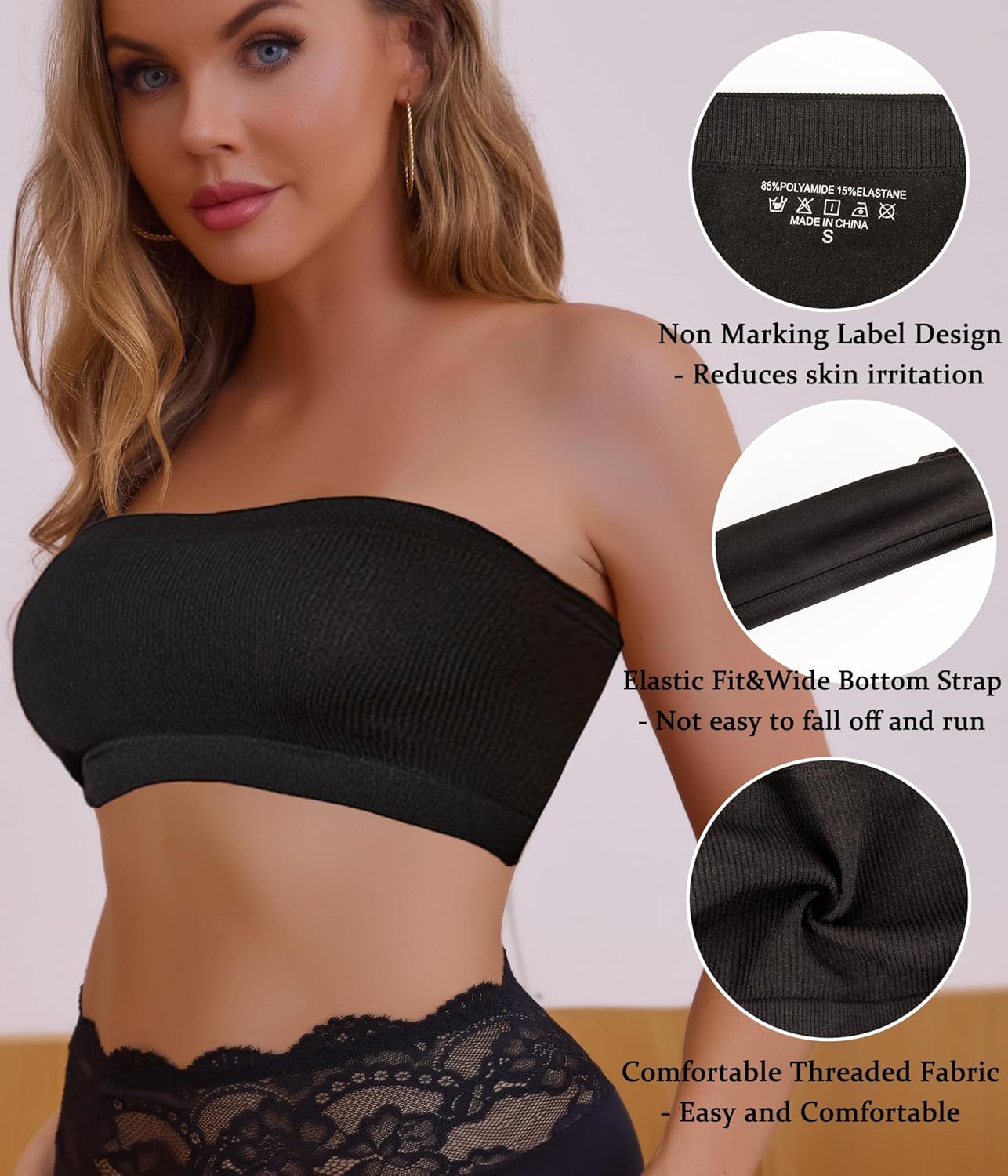 Hibluco Womens Strapless Bra Seamless Bandeau Stretchy Non-Padded Tube Top Bralette - Image 2