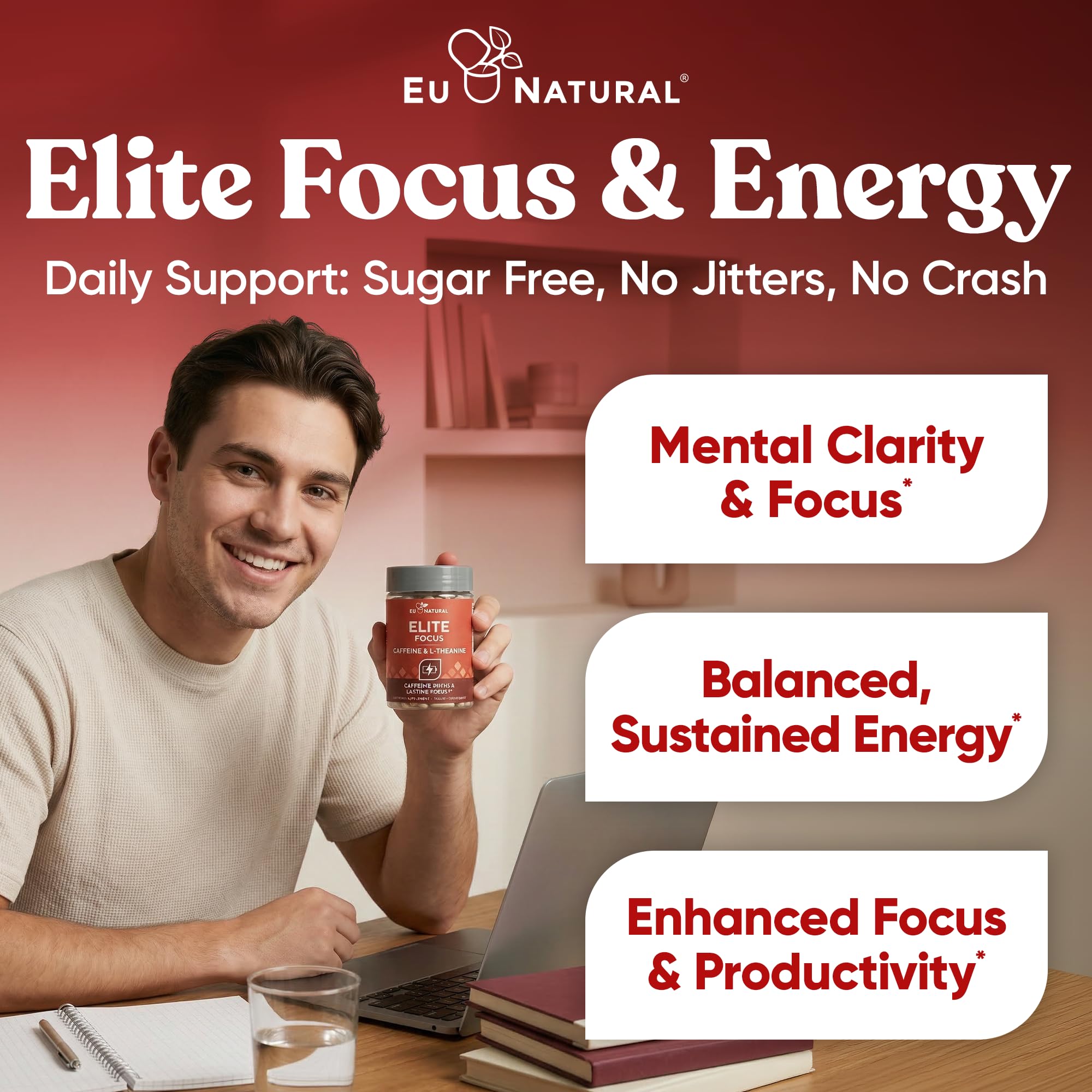 Elite Focus Caffeine Pills with L-Theanine, Jitter-Free Energy, 120 Caps — Amazon image 3