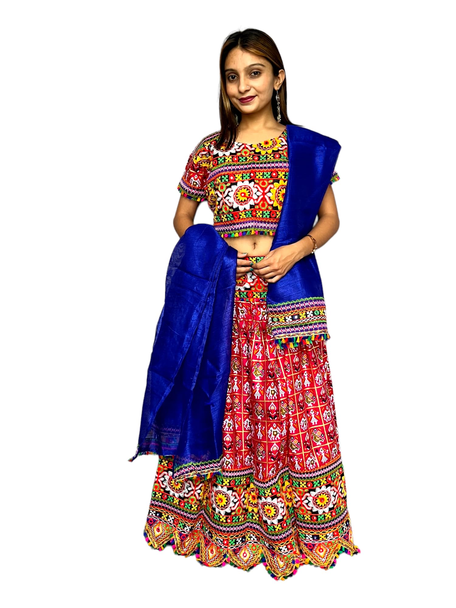 PrijamHandicraft Traditional Women's chaniya choli Cotton Umbrella style with embroidery Heavy kutchi work D2