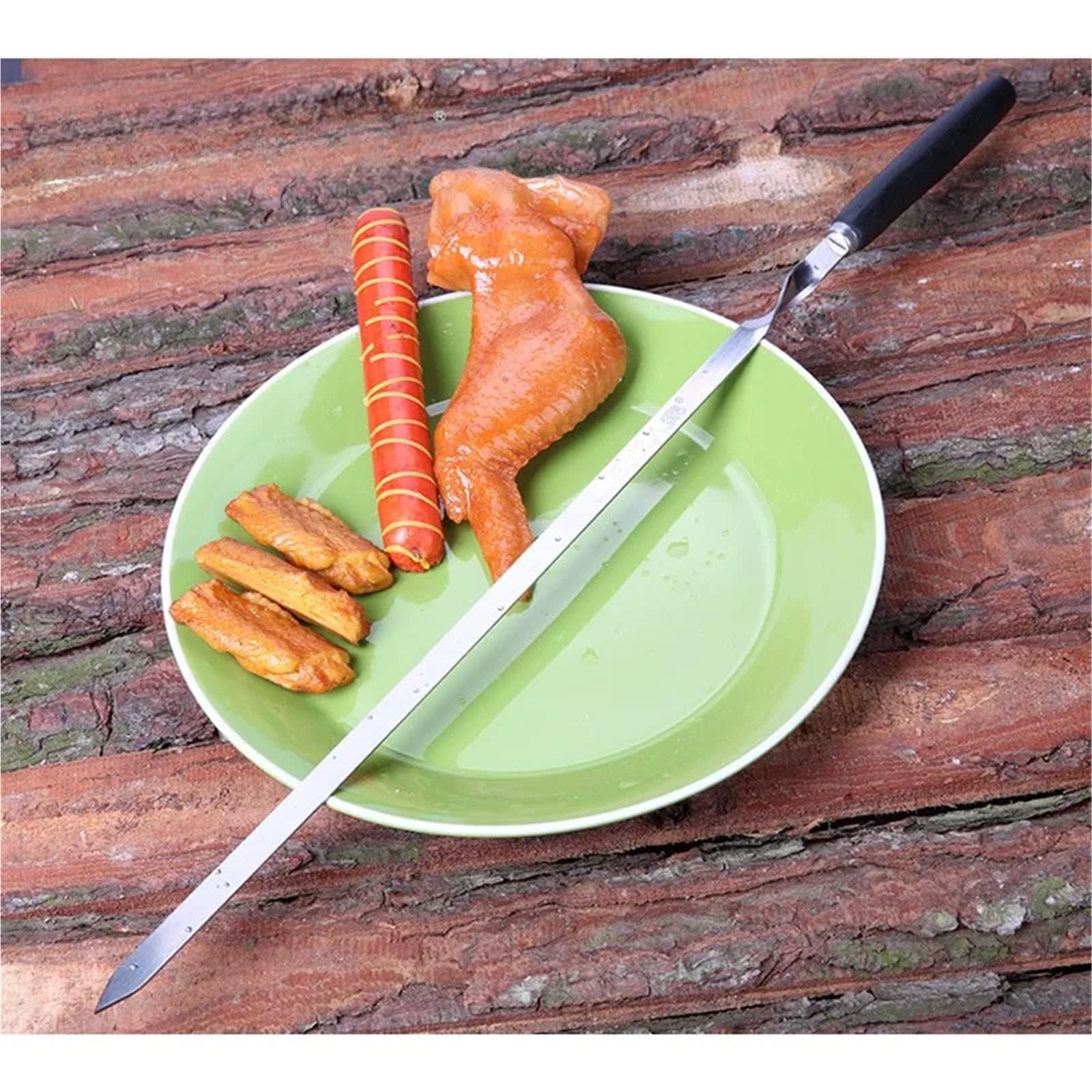 55 cm szpikulec do grilla szaszłyki ze stali nierdzewnej płaski plastikowy uchwyt widelce do grilla mięso ryby grill akcesoria do grilla