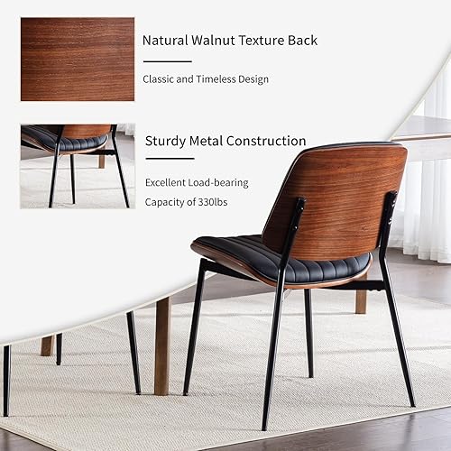 Miniatura 6 de Juego de 4 sillas de comedor modernas de mediados de siglo, sillas negras de cocina y comedor, sillas de cocina tapizadas de piel sintética, sillas