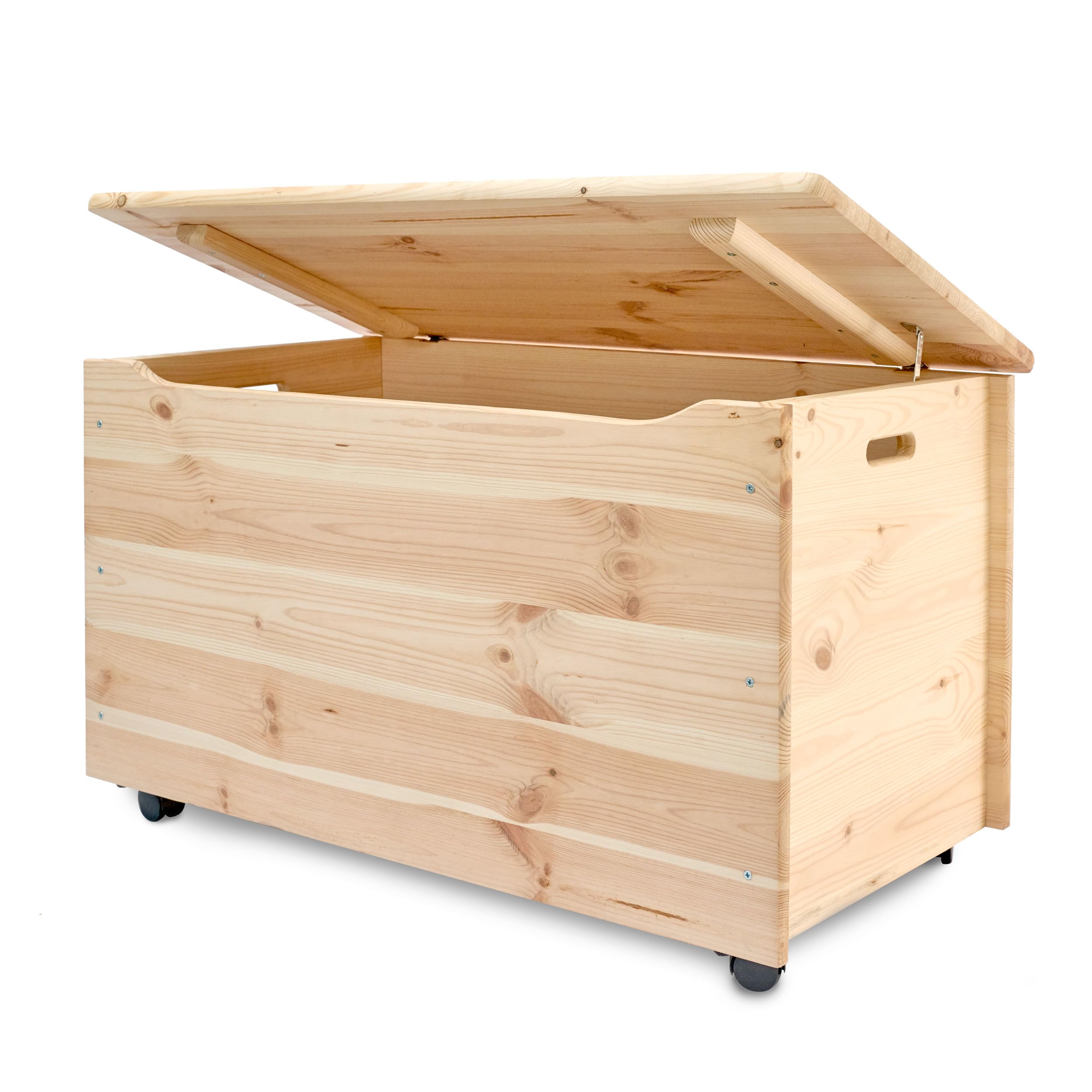 Pinus Spielzeugkiste 90x48x51 cm mit Deckel Rollen Kinderzimmer Natural | Kiefernholz, große Aufbewahrung, für Spielzeug Decken Kuscheltiere, 4 Rollen, niedrige Höhe, leichtes Einräumen