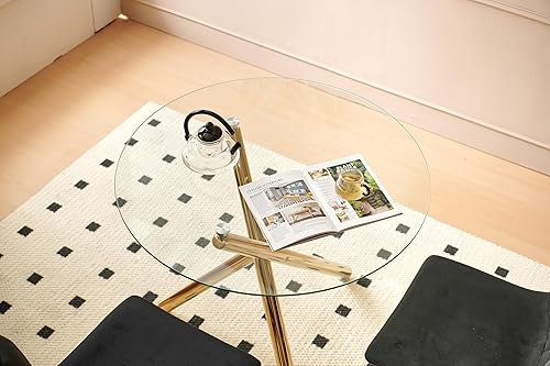 Miniatura 135 de Mesa de comedor de cristal de 51 pulgadas para 4, mesa de comedor rectangular contemporánea con parte superior de vidrio templado y patas de acero