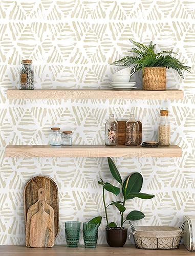 Vista 46 de Papel tapiz hexagonal geométrico para despegar y pegar, papel tapiz moderno, 17.3 x 78.7 pulgadas, rollo decorativo impermeable para cajones beige