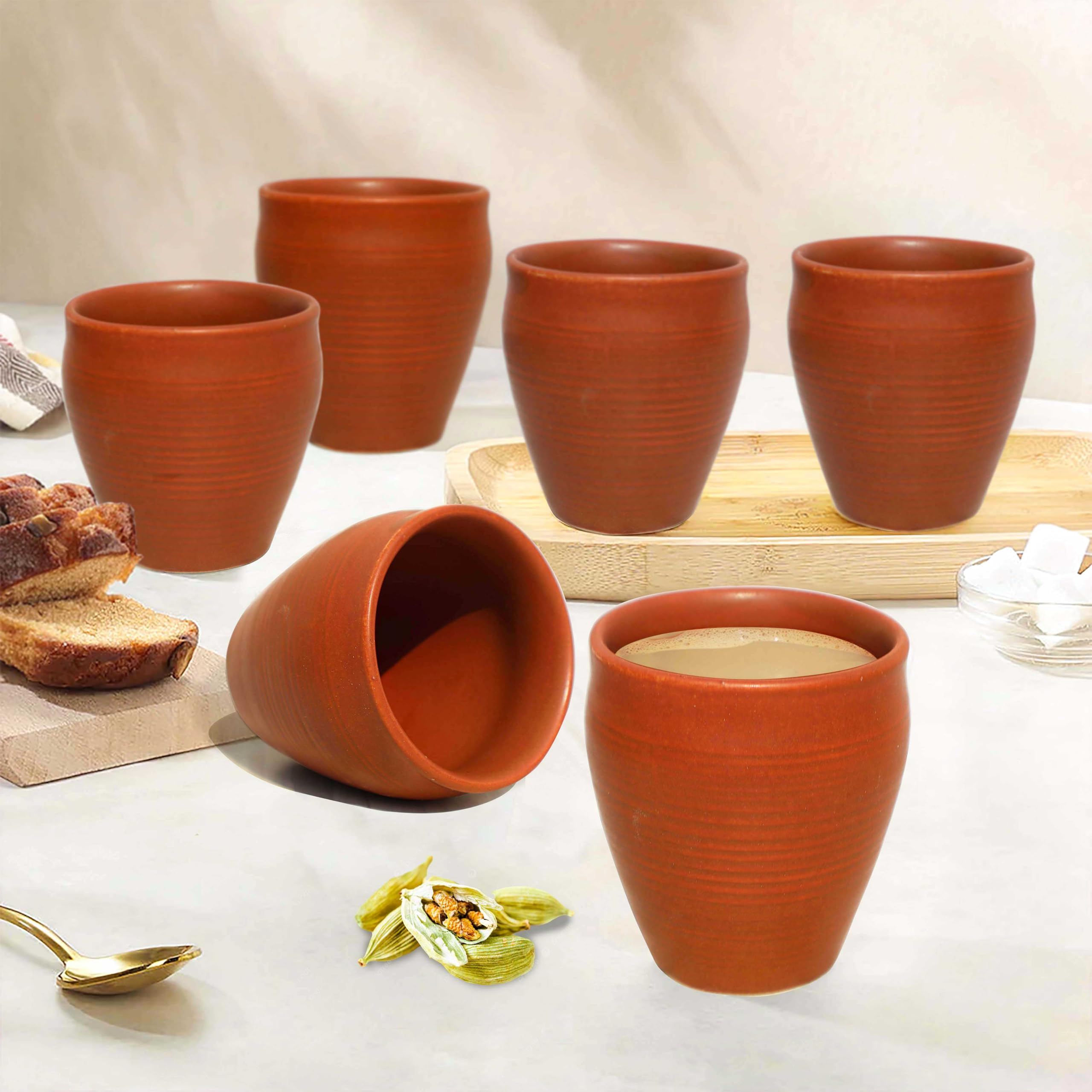 Pure Source India Tea or Coffee Cups 150 ML,Made by Earthen Glazed Terracotta Chai Kulhad for Tea and Coffee (Pack of 8)