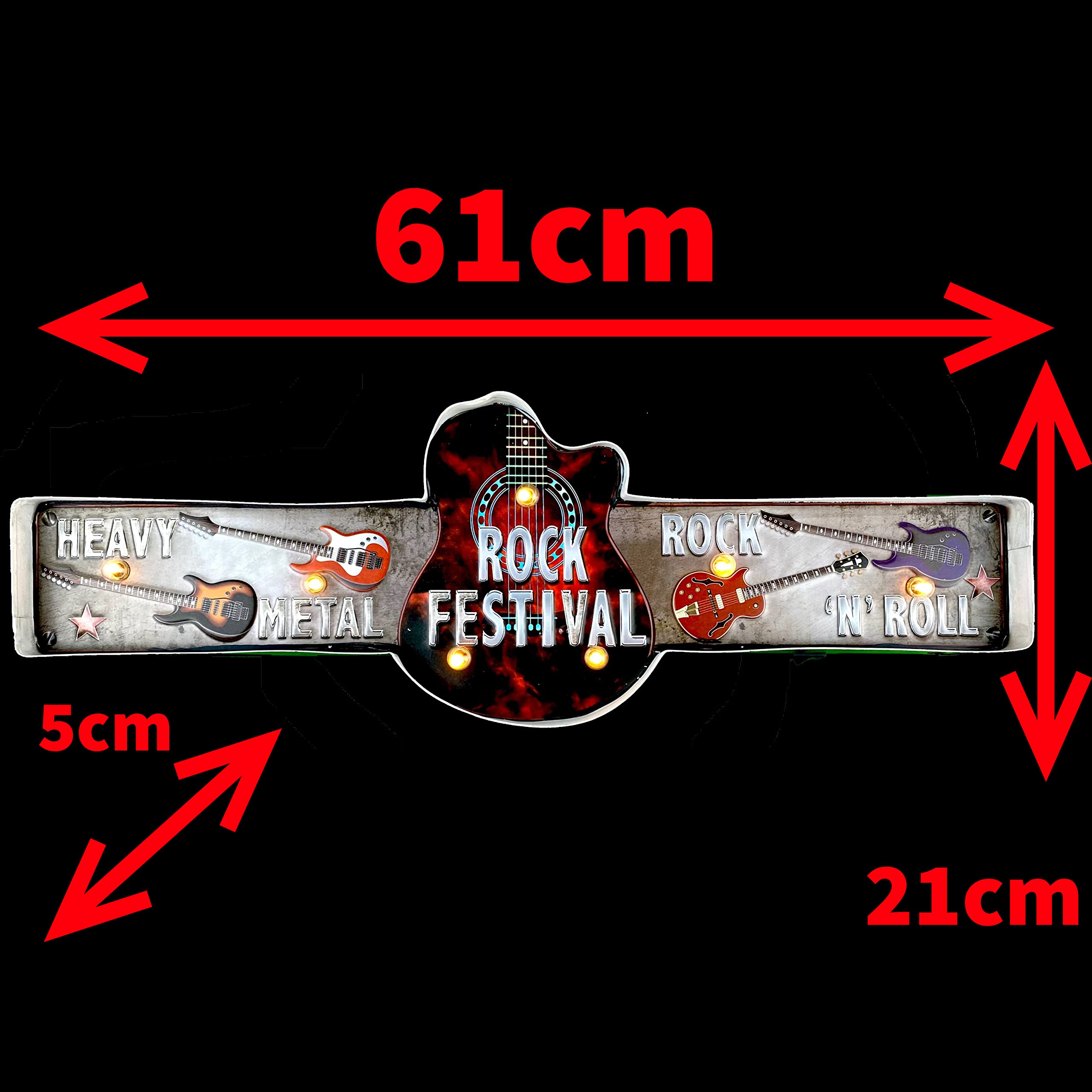 DiiliHiiri Cartello luminoso Heavy Metal Rock, originale cartello americano retrò Sign. Cartello luminoso a LED per rocker di Rock and Roll Bar Pub Ristorante. Decorazione cartello 61 x 21 x 5 cm