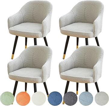 Stretch Curved Back Dining Chair Covers with Armrest, Accent Dining Room Chairs Covers Slipcovers with Arms, Removable Office Desk Chair Protector Covers for Vanity Living Room BedroomLight gray,4PCS