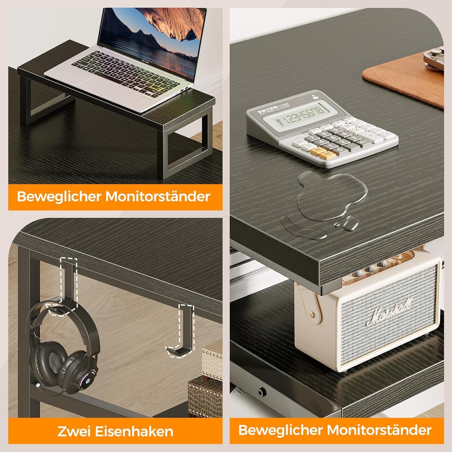 ODK Scrivania Angolare, Scrivania Salvaspazio con ripiani per riporre, Scrivania PC Gaming con Supporto Monitor, Scrivania ad Angolo per Studio e Home Office Nera 168×120 cm