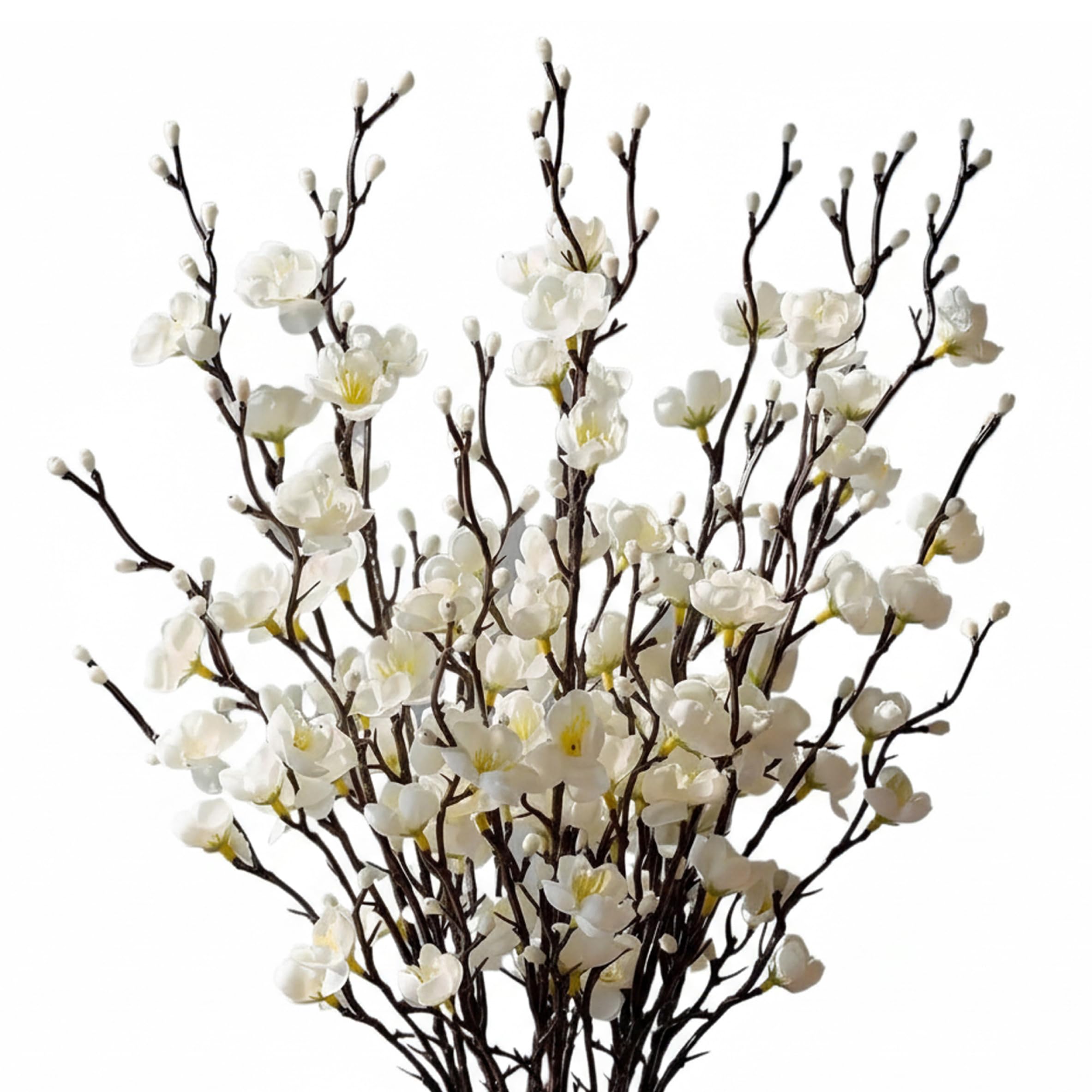 Gemuseeee Flower Stems 6 Pcs Cherry Blossom Branches Artificial Flowers For Decoration Realistic Flower Stems White 55cm/21.65inch